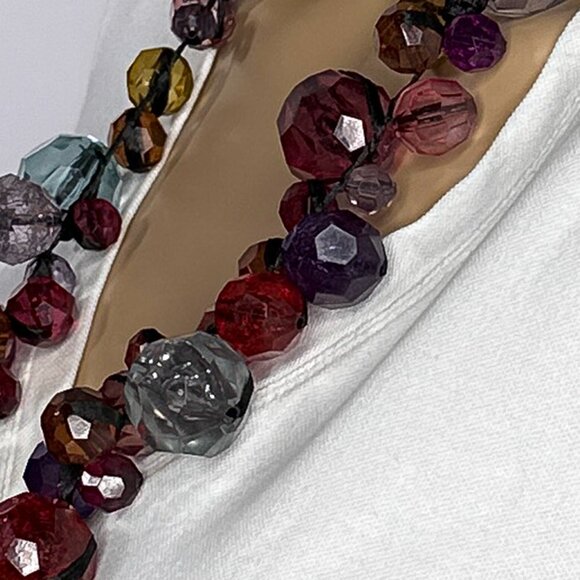 Multicolor Faux Gems Necklace Black Satin Ribbon‎ Tie In The Back - Picture 7 of 13